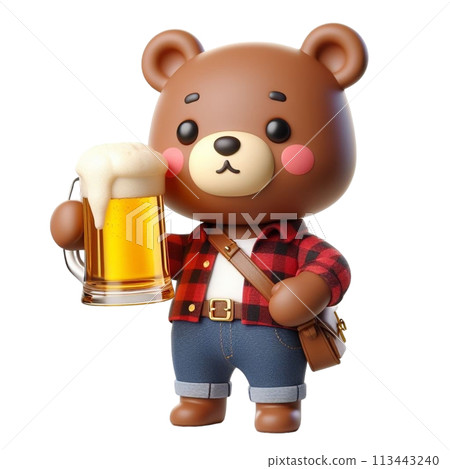 bear holding a beer glass 3D render illustration bear holding a beer glass 3D render illustration 113443240