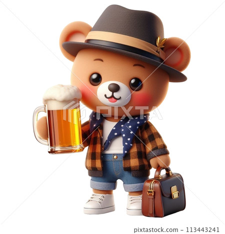 bear holding a beer glass 3D render illustration bear holding a beer glass 3D render illustration 113443241