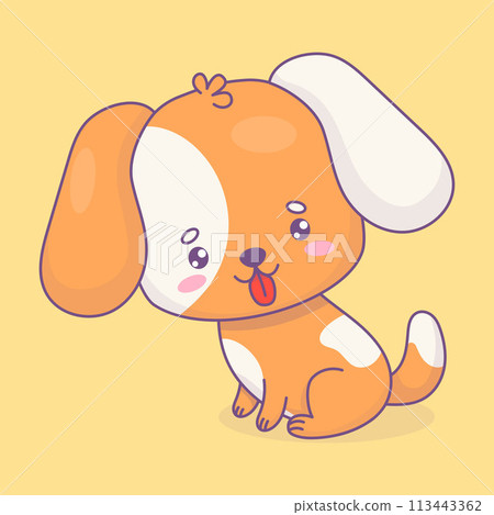 Funny dog with tongue hanging out. Cute cartoon kawaii character animal. Vector illustration. Kids collection 113443362