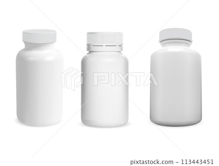Medicine pill bottle blank. White supplement jar 113443451