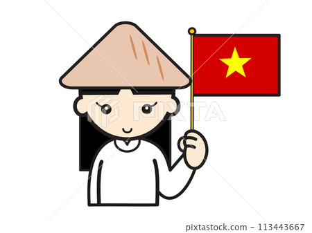 Woman wearing ao dai holding the Vietnamese flag 113443667
