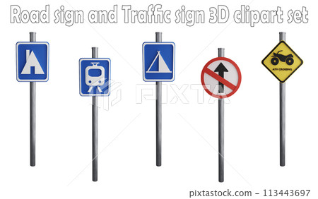 Road sign and traffic sign clipart element ,3D render road sign concept isolated on white background icon set No.36 113443697
