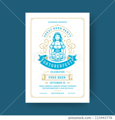 Oktoberfest party flyer vintage typography template design invitation beer festival celebration vector poster. 113443776
