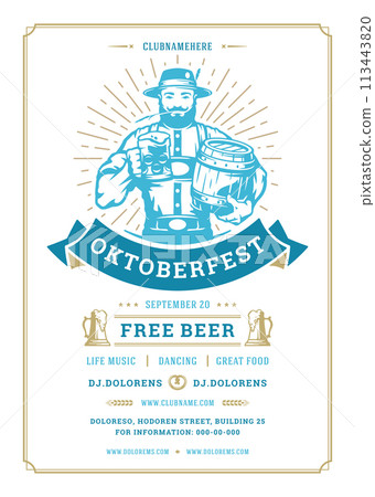 Oktoberfest flyer or poster retro typography template design beer festival celebration vector illustration. Oktoberfest flyer or poster retro typography template design beer festival celebration vector illustration. 113443820