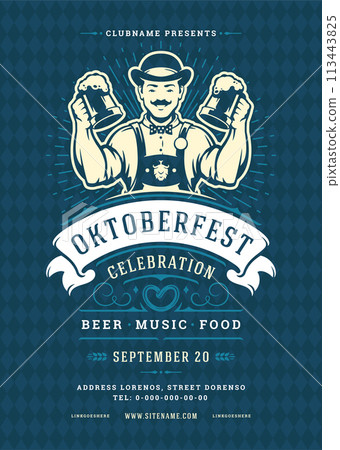 Oktoberfest flyer or poster retro typography template design beer festival celebration vector illustration. Oktoberfest flyer or poster retro typography template design beer festival celebration vector illustration. 113443825