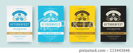 Oktoberfest flyers or posters retro typography vector templates design invitations beer festival celebration. Oktoberfest flyers or posters retro typography vector templates design invitations beer festival celebration. 113443846
