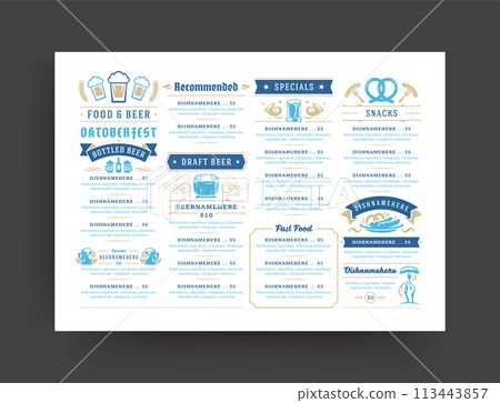 Oktoberfest menu vintage typography template beer festival celebration design vector illustration. 113443857