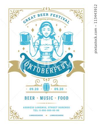 Oktoberfest flyer or poster retro typography template design beer festival celebration vector illustration 113443912