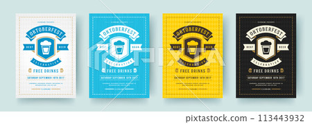 Oktoberfest flyers or posters retro typography vector templates design invitations beer festival celebration. Oktoberfest flyers or posters retro typography vector templates design invitations beer festival celebration. 113443932