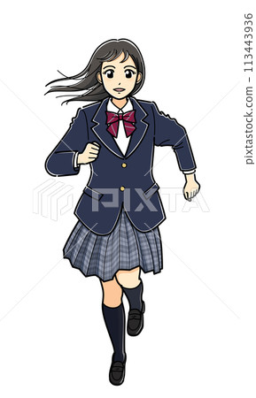 A high school girl in a blazer running A high school girl in a blazer running 113443936