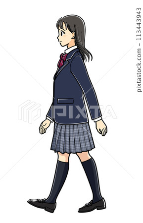 穿著西裝外套走路的高中女生(側身) 穿著西裝外套走路的高中女生(側身) 113443943