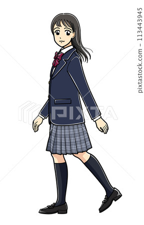 A high school girl in a blazer walking sideways A high school girl in a blazer walking sideways 113443945