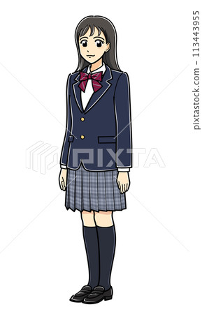 穿著西裝外套的高中女孩斜站立 穿著西裝外套的高中女孩斜站立 113443955
