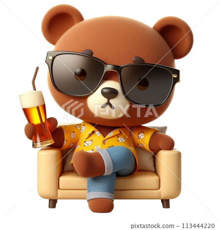 bear sitting on the sofa 3D render illustration 113444220