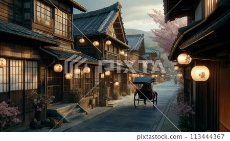 The old townscape illuminated in spring 113444367