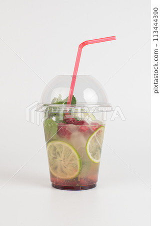 raspberry cocktails to go on white background 113444390