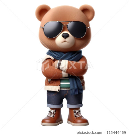bear standing with arms crossed 3D render illustration 113444469