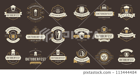 Oktoberfest badges and labels set vintage typographic design templates vector illustration. Oktoberfest badges and labels set vintage typographic design templates vector illustration. 113444484