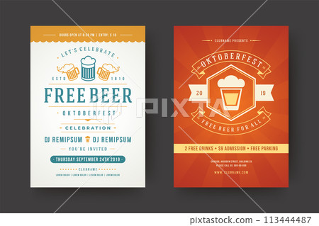 Oktoberfest flyers or posters retro typography templates willkommen zum beer festival celebration vector illustration Oktoberfest flyers or posters retro typography templates willkommen zum beer festival celebration vector illustration 113444487