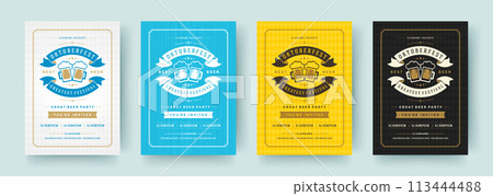 Oktoberfest flyers or posters retro typography vector templates design invitations beer festival celebration. Oktoberfest flyers or posters retro typography vector templates design invitations beer festival celebration. 113444488