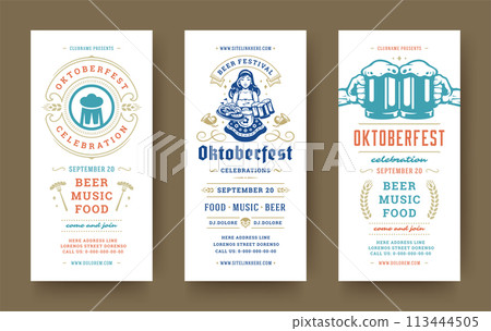 Oktoberfest flyers or banners set vintage typographic design templates vector illustration. Oktoberfest flyers or banners set vintage typographic design templates vector illustration. 113444505