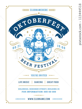 Oktoberfest flyer or poster retro typography template design willkommen zum beer festival celebration vector illustration Oktoberfest flyer or poster retro typography template design willkommen zum beer festival celebration vector illustration 113444518