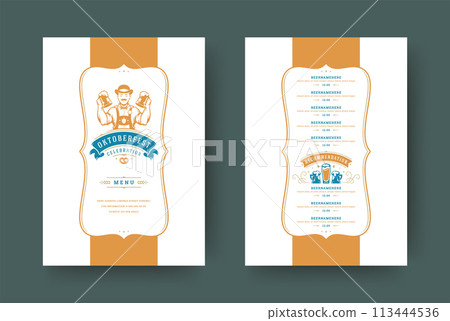 Oktoberfest menu vintage typography template with cover beer festival celebration and label design vector illustration. Oktoberfest menu vintage typography template with cover beer festival celebration and label design vector illustration. 113444536
