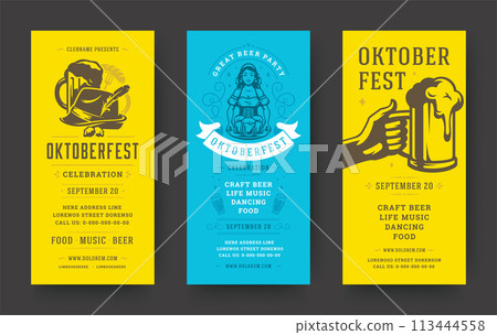 Oktoberfest flyers or banners set vintage typographic design vector templates. Oktoberfest flyers or banners set vintage typographic design vector templates. 113444558