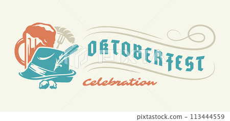 Oktoberfest flyer or banner retro typography vector template design willkommen zum invitation beer festival celebration. 113444559