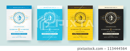 Oktoberfest flyers or posters retro typography vector templates design invitations beer festival celebration. 113444564