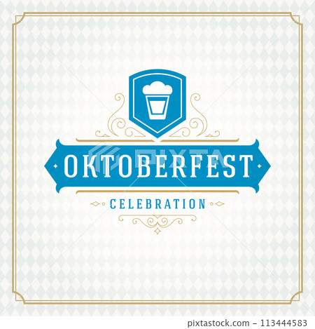 Oktoberfest beer festival celebration vintage greeting card or poster Oktoberfest beer festival celebration vintage greeting card or poster 113444583