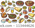 Mexican food - selection of Mexican dishes on white background 113444626