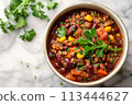 Mexican food - Chili con carne on wood background, menu shot 113444627