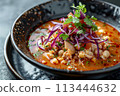 Mexican food, pozole, wood background, menu shot 113444632