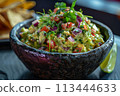 Mexican food, guacamole in small bowl, menu shot 113444633