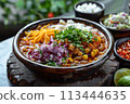 Mexican food, pozole, wood background, menu shot 113444635