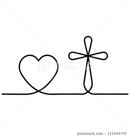 Love God tattoo icon, heart cross drawn in one line Love God tattoo icon, heart cross drawn in one line 113444747