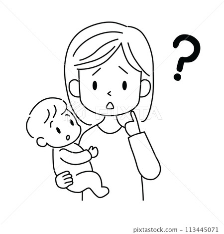 母親抱著一個好奇的嬰兒 母親抱著一個好奇的嬰兒 113445071