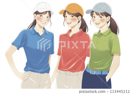 Young woman wearing golf wear 113445212