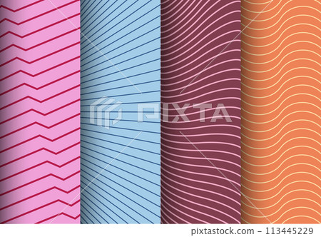 A set of color templates with parallel deformed lines. Layout for posters, posters, banners, covers and creative design A set of color templates with parallel deformed lines. Layout for posters, posters, banners, covers and creative design 113445229