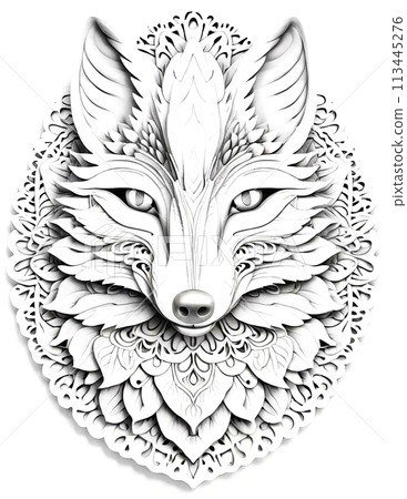 Mystical Fox Mandala Coloring Page 113445276