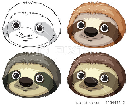 Colorful Sloth Faces Vector Set Colorful Sloth Faces Vector Set 113445342