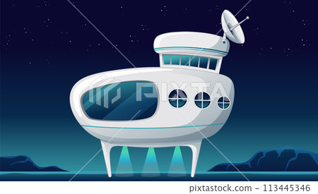 Futuristic Spaceship Over Alien Landscape 113445346