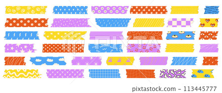 Set of Washi tapes. Design elements for decorations, scrapbooking, design templates, banner and sticker. 113445777
