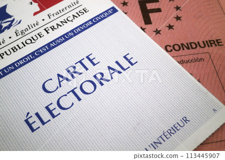 French electoral voting card and driver's license 113445907