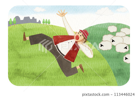 Aesop's Fables The Boy Who Cried Wolf watercolor illustration Aesop's Fables The Boy Who Cried Wolf watercolor illustration 113446024