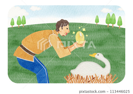 Aesop's Fables: The Goose and the Golden Eggs, watercolor illustration Aesop's Fables: The Goose and the Golden Eggs, watercolor illustration 113446025