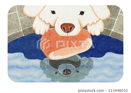 Aesop's Fables: The Greedy Dog, The Dog and the Meat, Watercolor Illustration 113446032