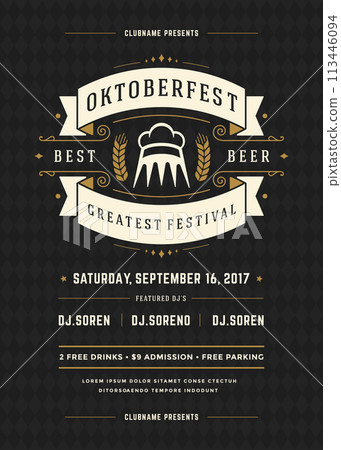Oktoberfest beer festival celebration retro typography poster or flyer 113446094