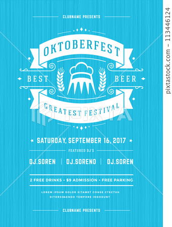 Oktoberfest beer festival celebration retro typography poster or flyer 113446124